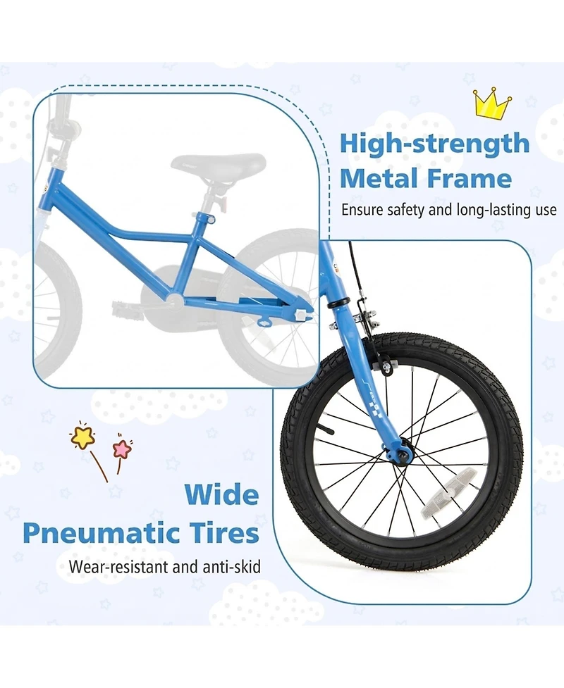 Hongge 16-Inch Kids Bike with Carbon Steel Frame, Coaster and Hand Brakes, Complete Protective Set, 100 lb Capacity, Ages 4-7