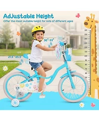 Hongge Adjustable 16-Inch Girls Bike with Removable Training Wheels, Ages 4-7