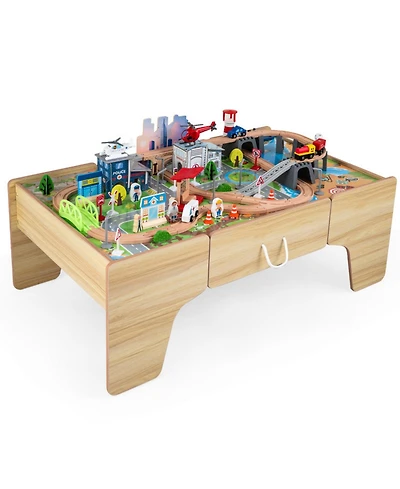 Hongge 110-Piece Wooden Train Table With Storage Drawer