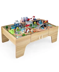 Hongge 110-Piece Wooden Train Table With Storage Drawer
