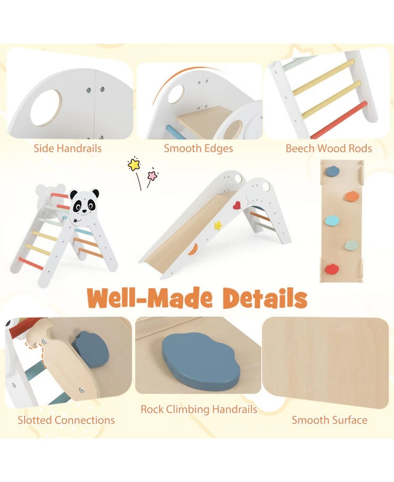 Hongge Ages 3+ Montessori Foldable 3-Piece Climbing Triangle, Slide, and Balance Bridge Set