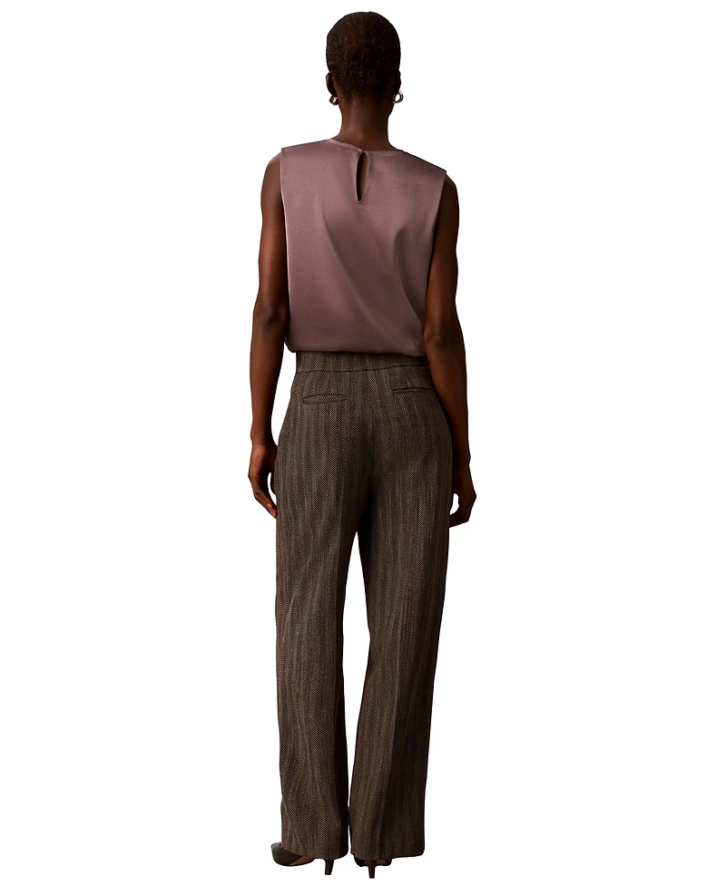 Calvin Klein Women's Pull-On Wide-Leg Herringbone Pants