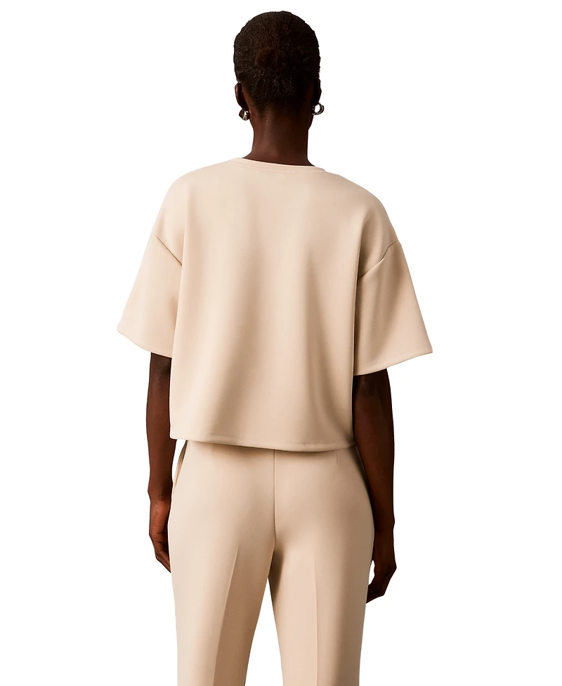 Calvin Klein Women's Boxy Tee Soft Scuba Short-Sleeve Sweater