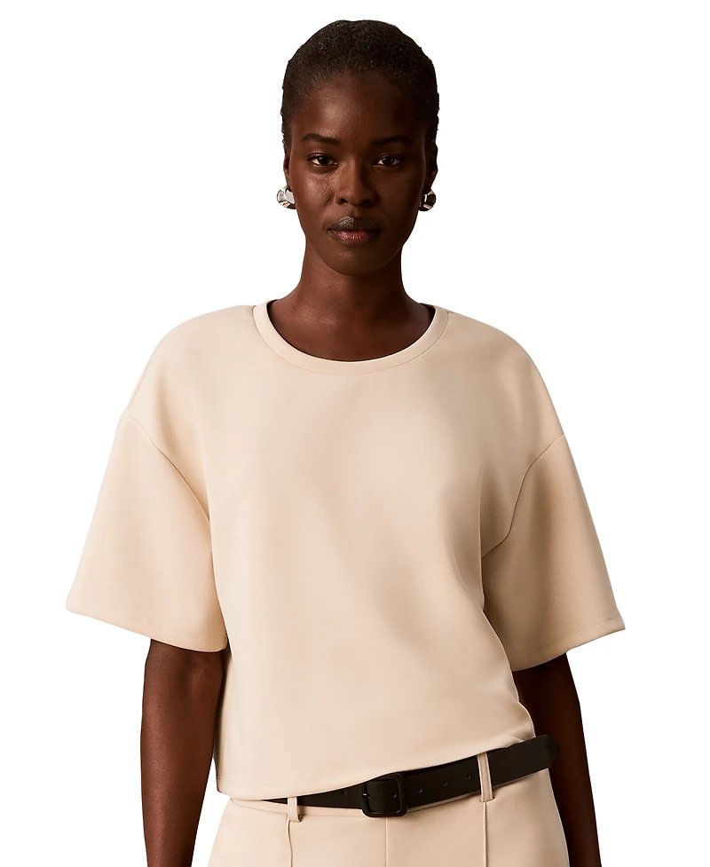 Calvin Klein Women's Boxy Tee Soft Scuba Short-Sleeve Sweater