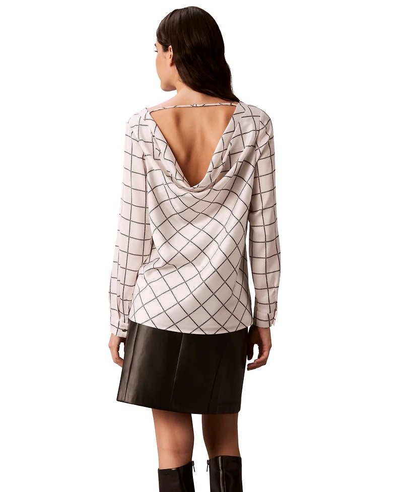 Calvin Klein Women's Plaid Long-Sleeve Cowl-Back Blouse
