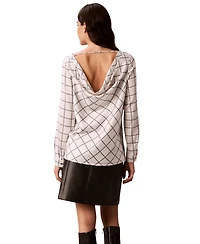 Calvin Klein Women's Plaid Long-Sleeve Cowl-Back Blouse