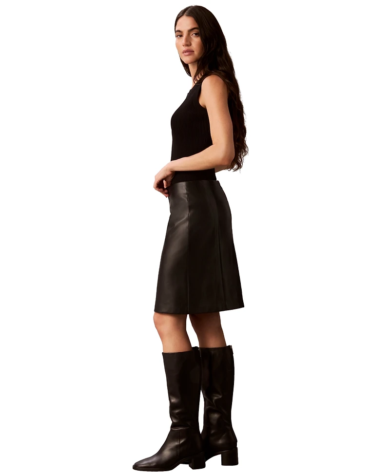 Calvin Klein Women's Faux Leather A-Line Mini Skirt