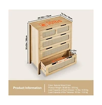 Slickblue 4 Drawer Rattan Dresser with Spacious Storage for Bedroom