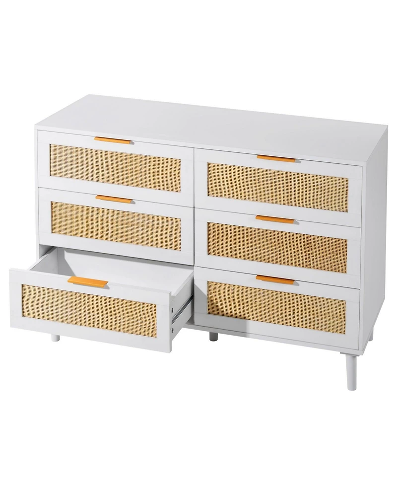 Slickblue 6 Drawer Rattan Dresser with Spacious Storage for Bedroom