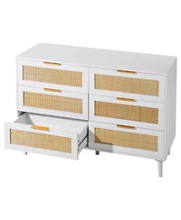 Slickblue 6 Drawer Rattan Dresser with Spacious Storage for Bedroom