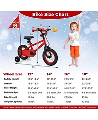 Hongge 12-Inch Metal Kids Bike with Safety Flag and Training Wheels, Ages 3+