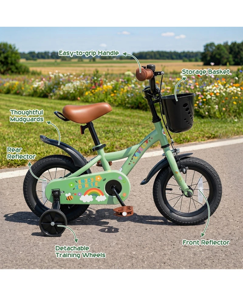 Hongge 14-Inch Adjustable Girls' Bicycle with Training Wheels, 110 lbs Capacity, Ages 3-5