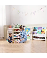 Slickblue Kids Toy Storage Organizer with Bookshelf, 10 Bins and Drawing Board