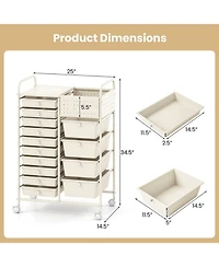 Sugift 14-Drawer Rolling Storage Cart with Metal Tabletop and Pegboard
