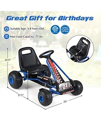 Sugift Kids 4-Wheel Pedal Go Kart with Adjustable Seat and Multi-Terrain Wheels, Ages 3-8