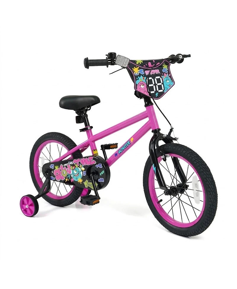 Sugift 16" Kids Bike with Detachable Training Wheels, Dual-Brake Control, Monster-Themed Graphics, Ages 4-7