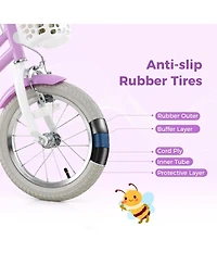 Hongge 14-Inch Girls Bike with Doll Seat, Dual Brake System & Training Wheels, Ages 3-5