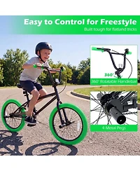 Hongge 20-Inch Freestyle Trick Bike with 360-Degree Steering and 4 Pegs, Ages 8+