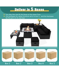 Gouun 9 Piece Outdoor Wicker Sectional Conversation Set with 35 50000 Btu Gas Fire Pit Table
