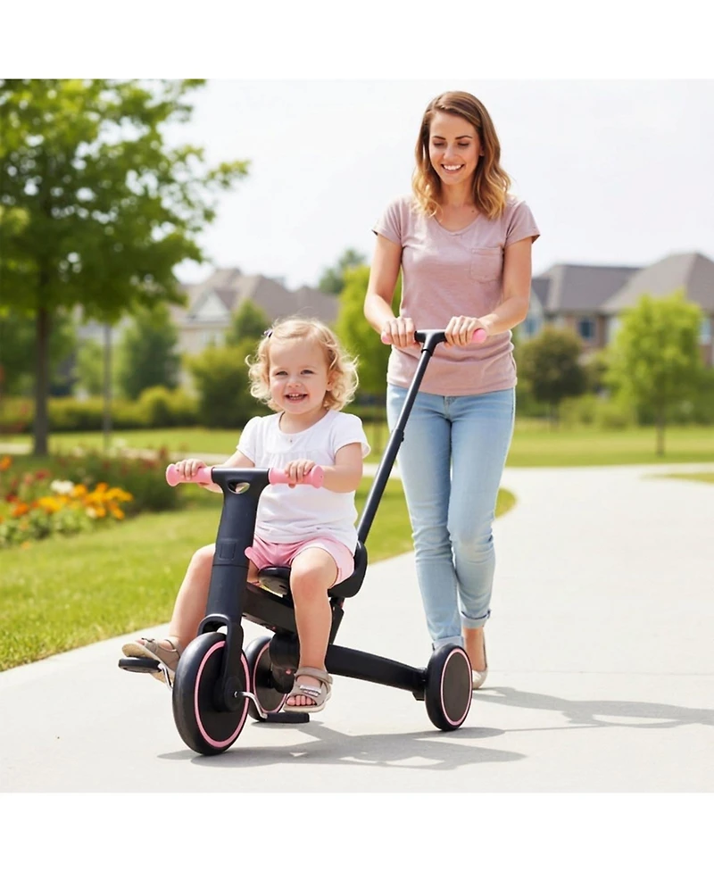 Hongge 4-in-1 Foldable Toddler Trike with Parent Push Handle, 55 lbs Capacity, Ages 18 Months–5 Years