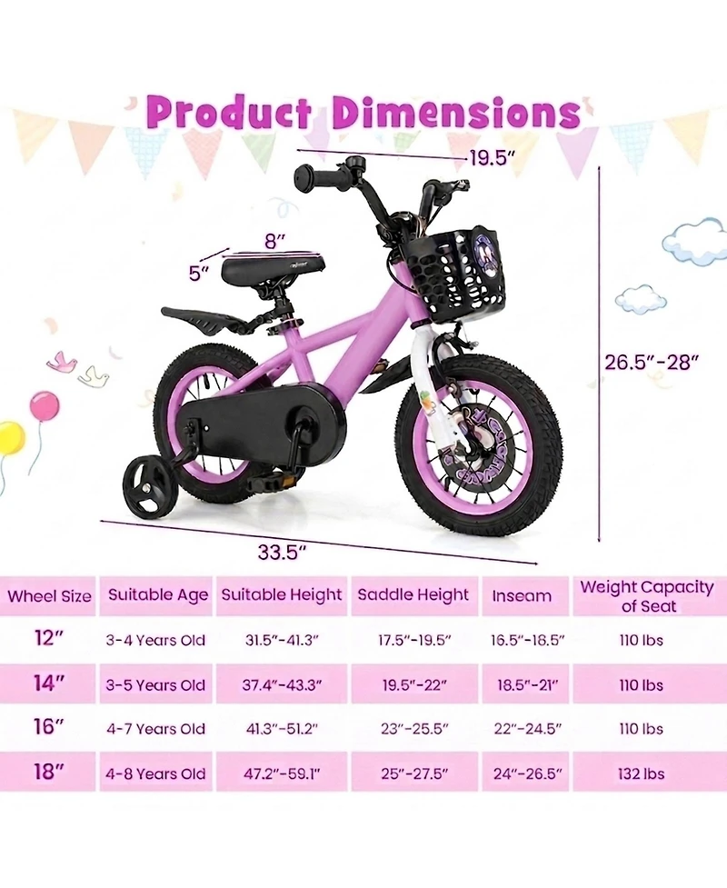 Hongge 12-Inch Kids Bike with Training Wheels and Adjustable-Handlebar, Ages 3-4
