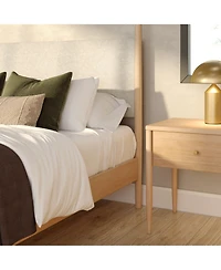Plank+Beam Harbor Full Canopy Bed with Upholstered Headboard, Swiss Coffee