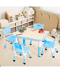 homfan Height Adjustable Kids Table and 4 Chair Set with Erasable Desktop, Non Slip Legs, Foldable, for Ages 2 to 10