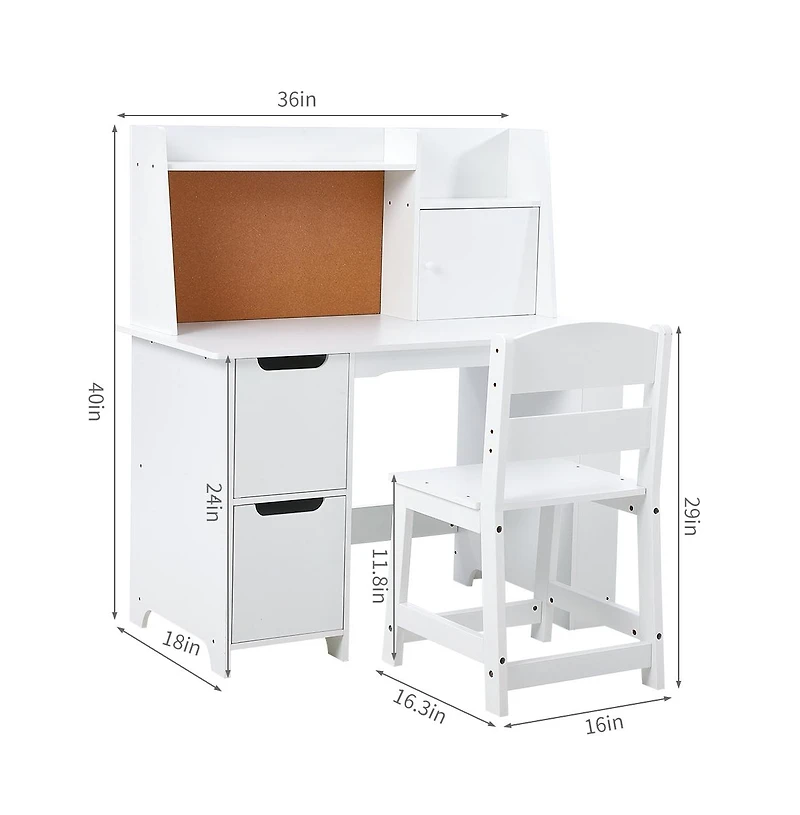 homfan Kids Desk and Chair Set with Storage Shelf, Bulletin Board, and 2 Drawers