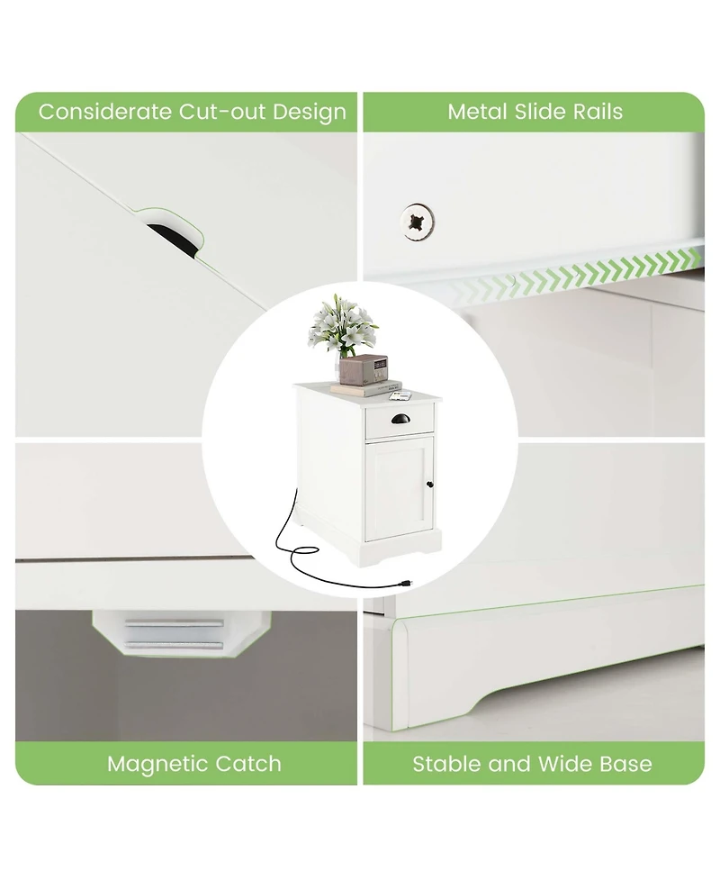 Costway 1PC Side End Table Nightstand with Charging Station Storage for Living Room Bedroom