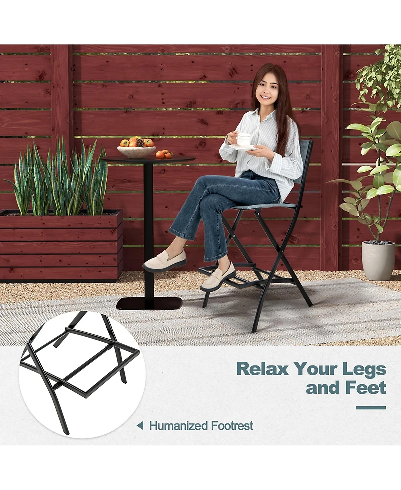Gymax Folding Bar Stools Set of 2 Patio Sling Chairs with Backrest Humanized Footrest