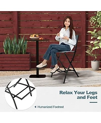Gymax Folding Bar Stools Set of 2 Patio Sling Chairs with Backrest Humanized Footrest