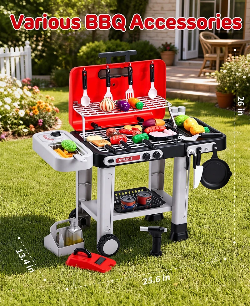 Sugift Bbq Grill Toy with Spray, Light and Sound, Color-Changing Play Food Set, Ages 3+