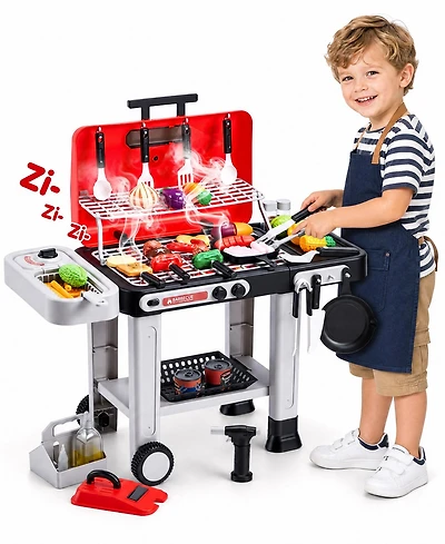 Sugift Bbq Grill Toy with Spray, Light and Sound, Color-Changing Play Food Set, Ages 3+