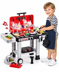 Sugift Bbq Grill Toy with Spray, Light and Sound, Color-Changing Play Food Set, Ages 3+