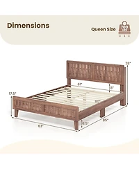 Sugift Mid Century Queen Bed Frame with 3D Woven Headboard