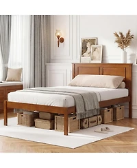 Sugift Twin Size Farmhouse Wooden Platform Bed Frame With Headboard
