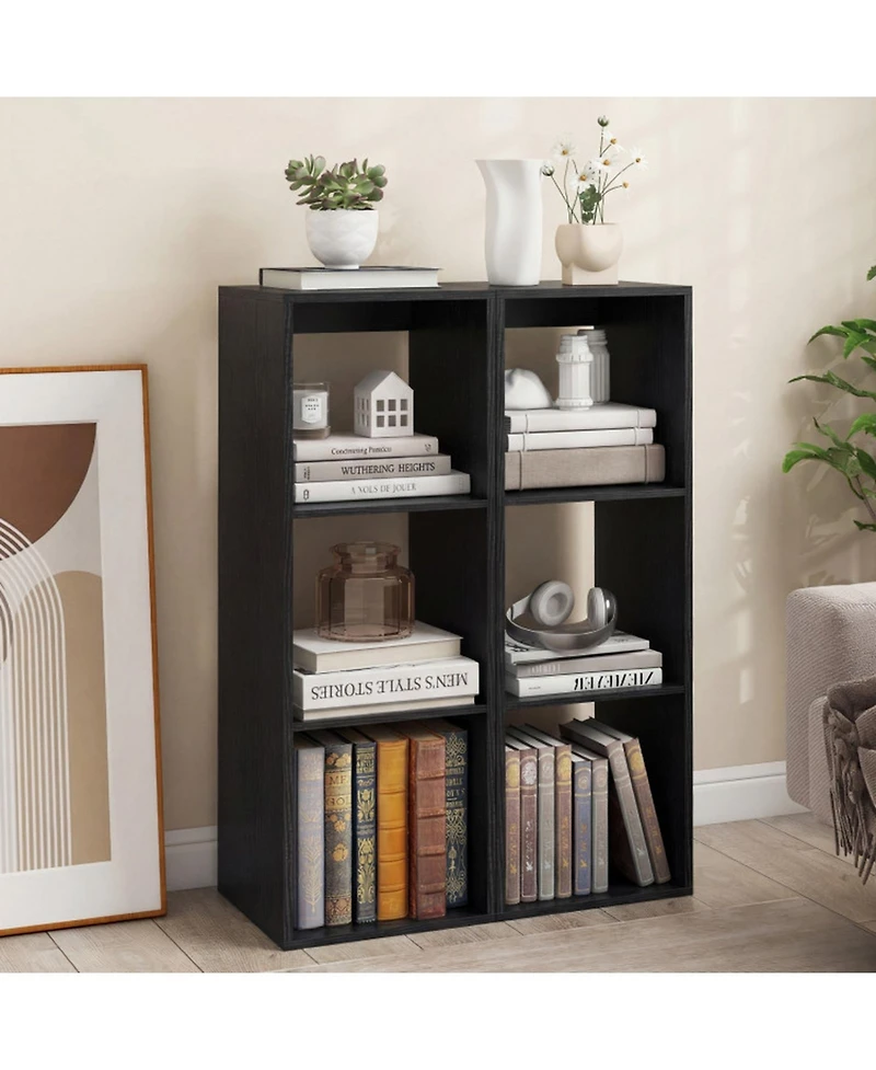 Sugift 3 Cube Bookshelf with Back Guardrail for Living Room Bedroom