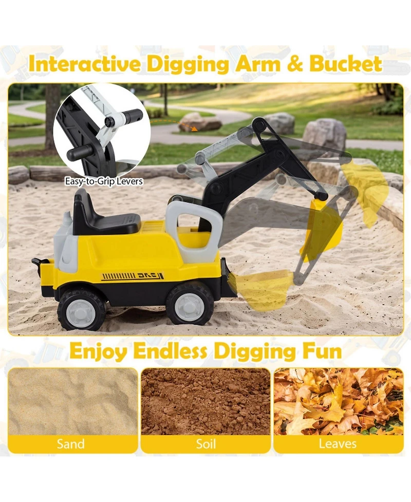 Hongge 2-In-1 Foot-to-Floor Ride-On Tractor with Digging Arm and Detachable Trailer, 50"L x 13"W x 23"H, 55 lb. Capacity, Ages 3+