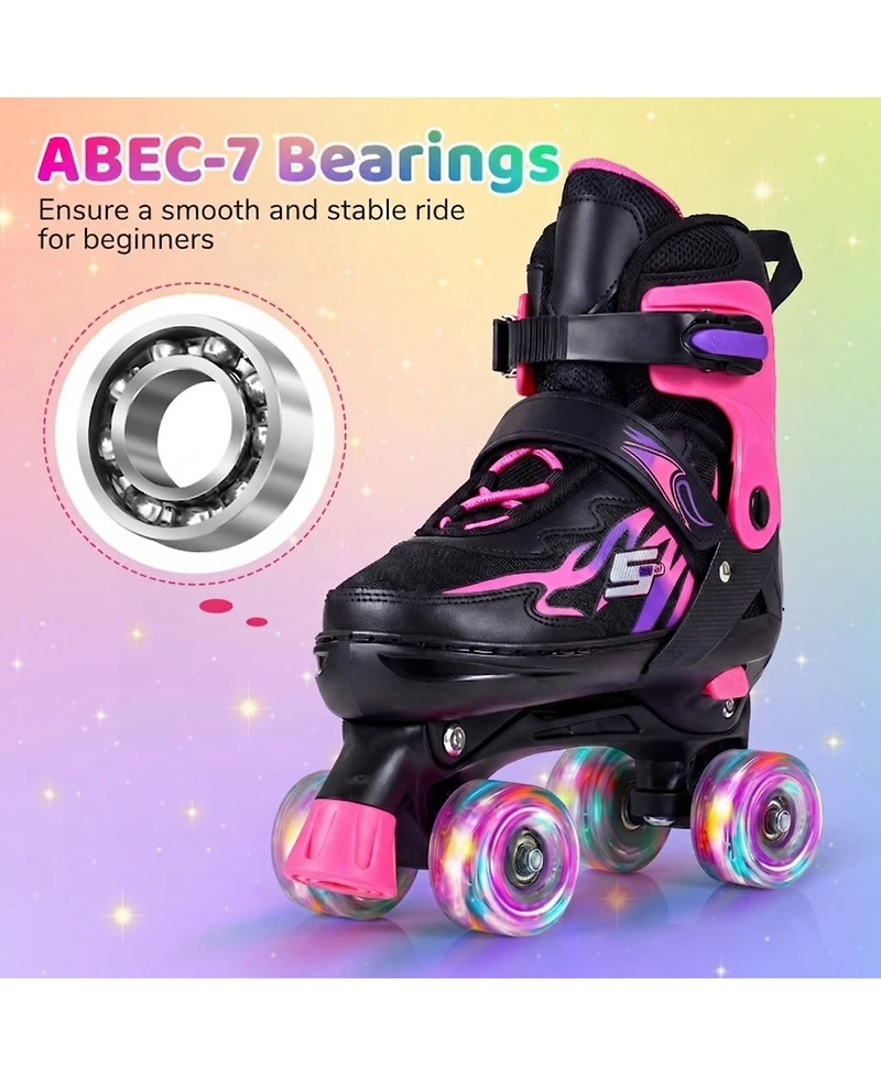 Hongge Teen Adjustable Quad Roller Skates with Light-Up Wheels, Ages 9+