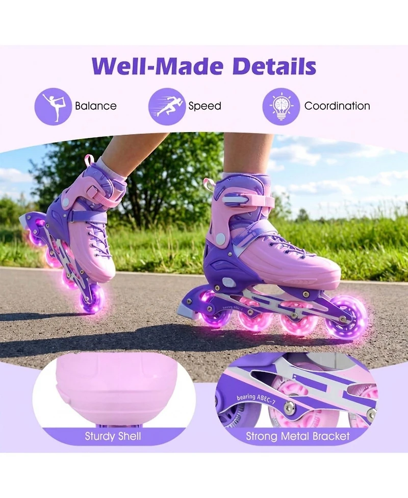 Hongge Adjustable Light-Up Kids Inline Skates, Ages 7+