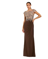 Mac Duggal Women's Petite Crystal-Embellished Illusion-Neck Evening Gown
