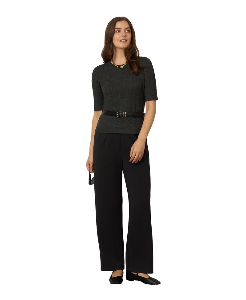 Cable & Gauge Women's Pointelle Stitch Jewel Neck Sweater