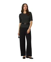 Cable & Gauge Women's Pointelle Stitch Jewel Neck Sweater
