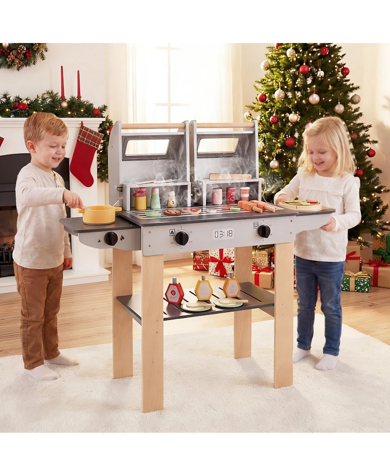 Sugift Wooden Barbecue Grill Playset with Grilling Tools and Play Food, Ages 3+