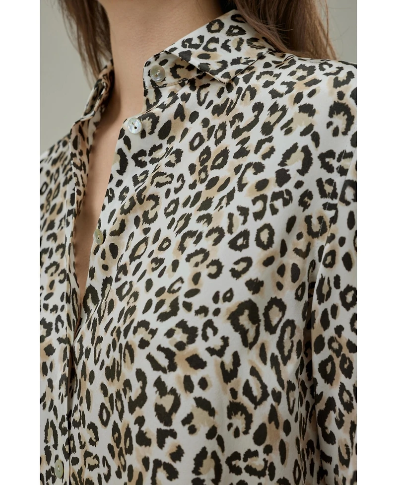Lilysilk Women's Long-Sleeve Leopard-Print Silk Blouse