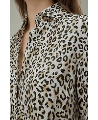 Lilysilk Women's Long-Sleeve Leopard-Print Silk Blouse