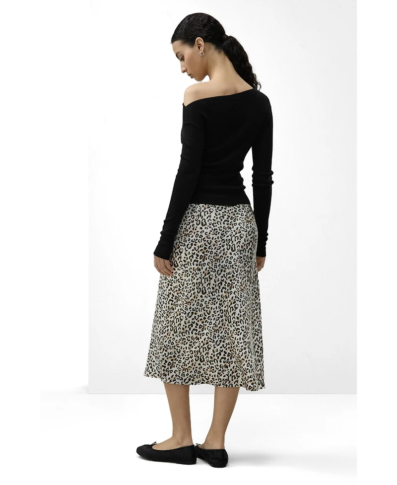 Lilysilk Women's Leopard Print Bias-Cut A-Line Midi Silk Skirt