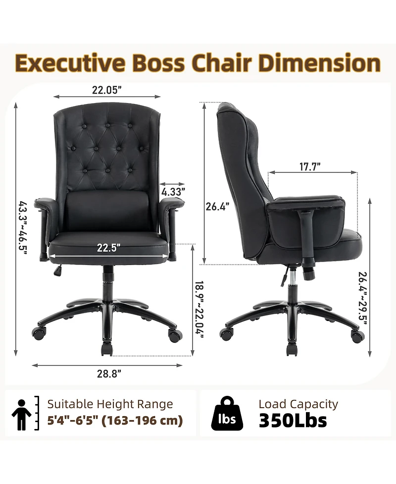 Dyhome Traditional Faux Leather Executive Office Chair with Adjustable Armrests and Lumbar Pillow