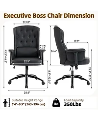 Dyhome Traditional Faux Leather Executive Office Chair with Adjustable Armrests and Lumbar Pillow