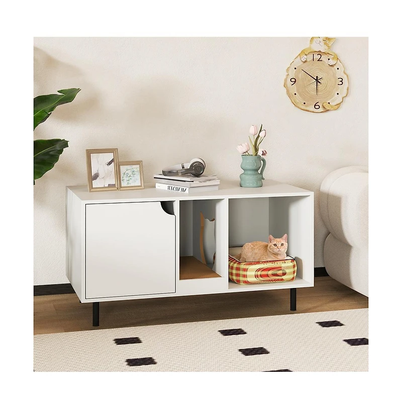 Ruie 40 in Double Cat Litter Box Enclosure Hidden Cat Washroom Bench for 2 Cats